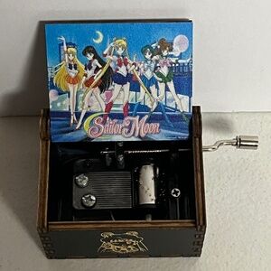 Sailor Moon Hand Crank Wooden Music Box Black Anime Musical